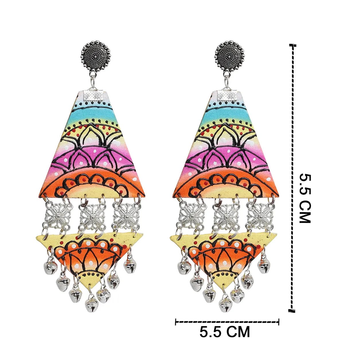 Triangular Bohemian Multi Color Hand Painted Drop (Earrings) HP - ER - 186 - KHOJ.CITY