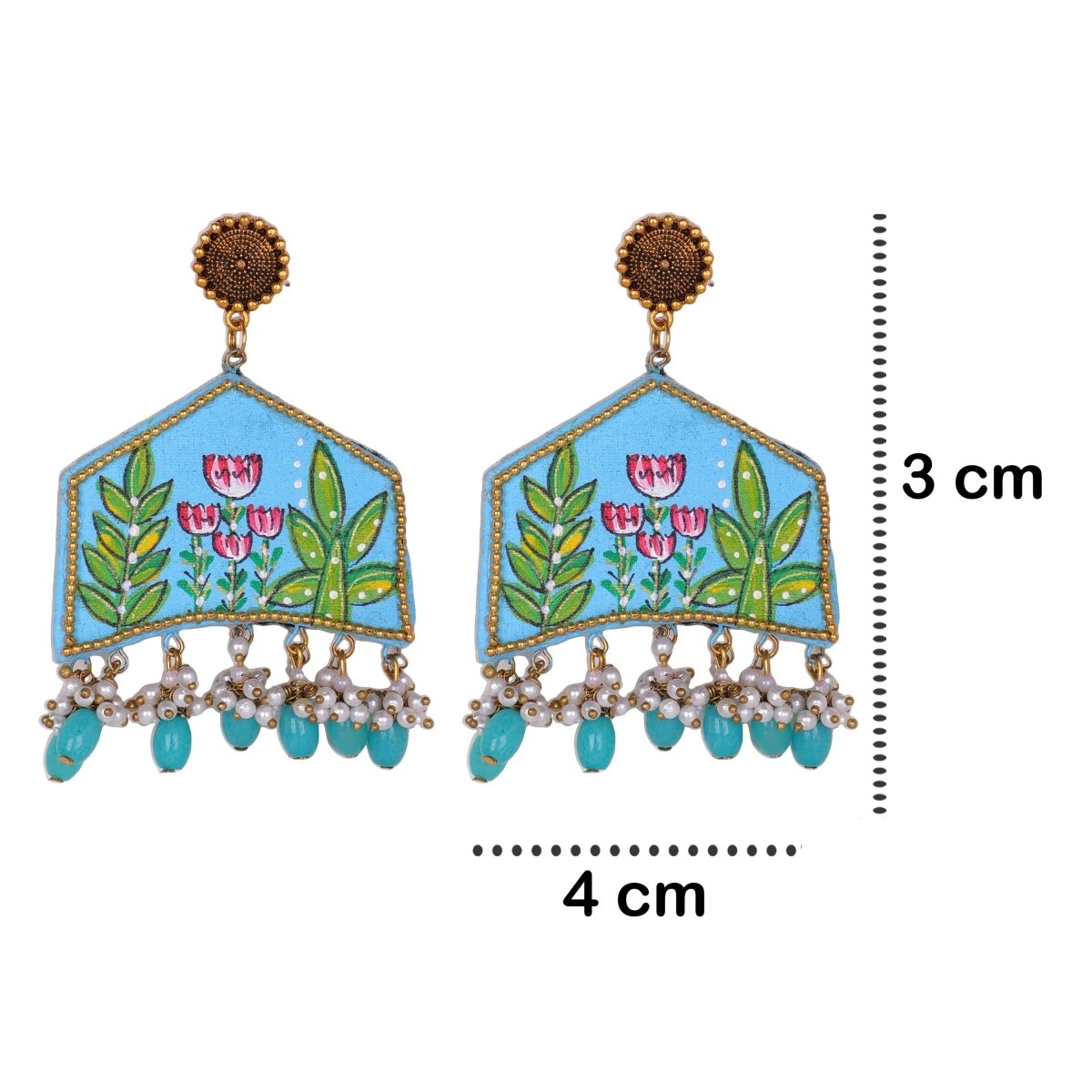 Tulipa Traditional Blue Hand Painted Drop (Earrings) HP - ER - KHOJ.CITY