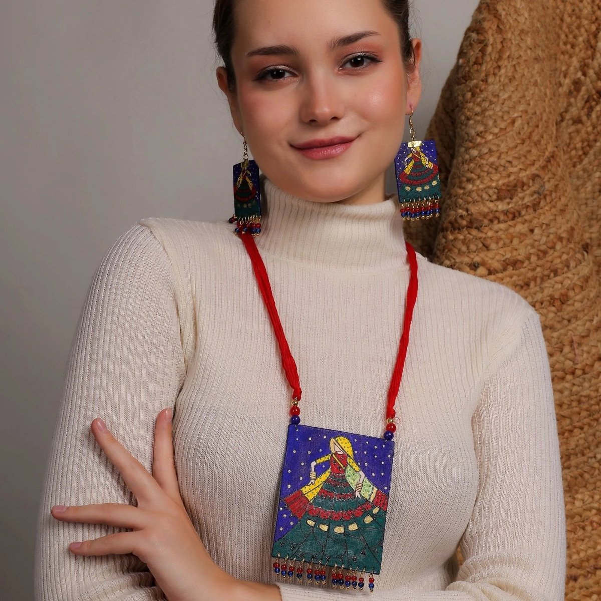 Twirl Traditional Multi Color Hand Painted Drop (Necklace Set) HP - NP - 216 - KHOJ.CITY