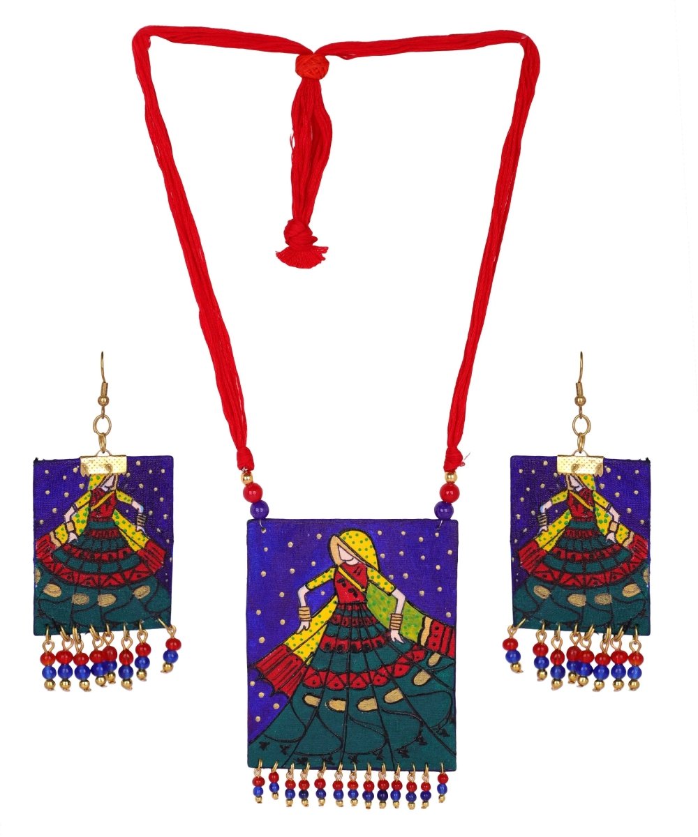 Twirl Traditional Multi Color Hand Painted Drop (Necklace Set) HP - NP - 216 - KHOJ.CITY
