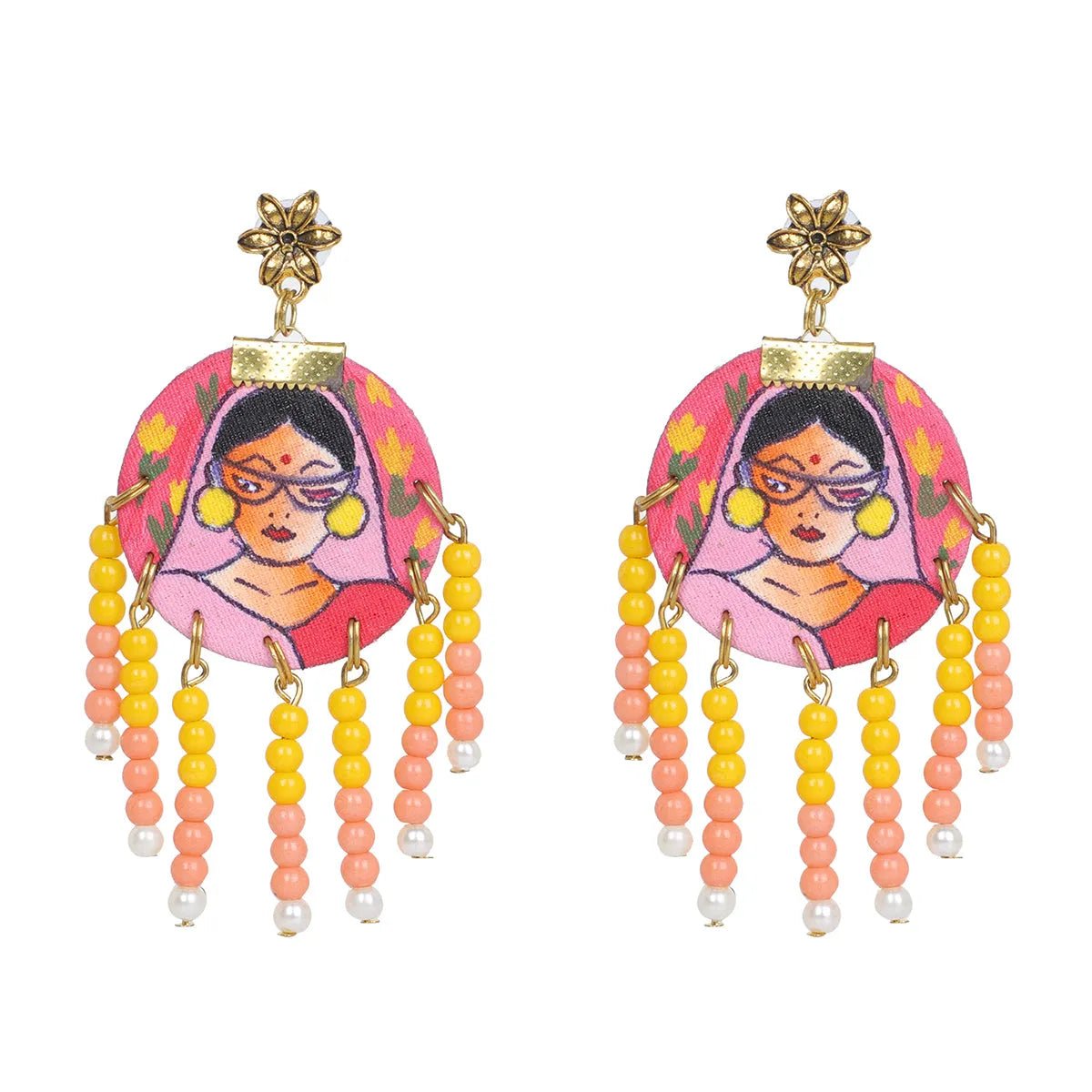 Unsanskari Bohemian Multi Color Hand Painted Drop (Earrings) HP - ER - 192 - KHOJ.CITY