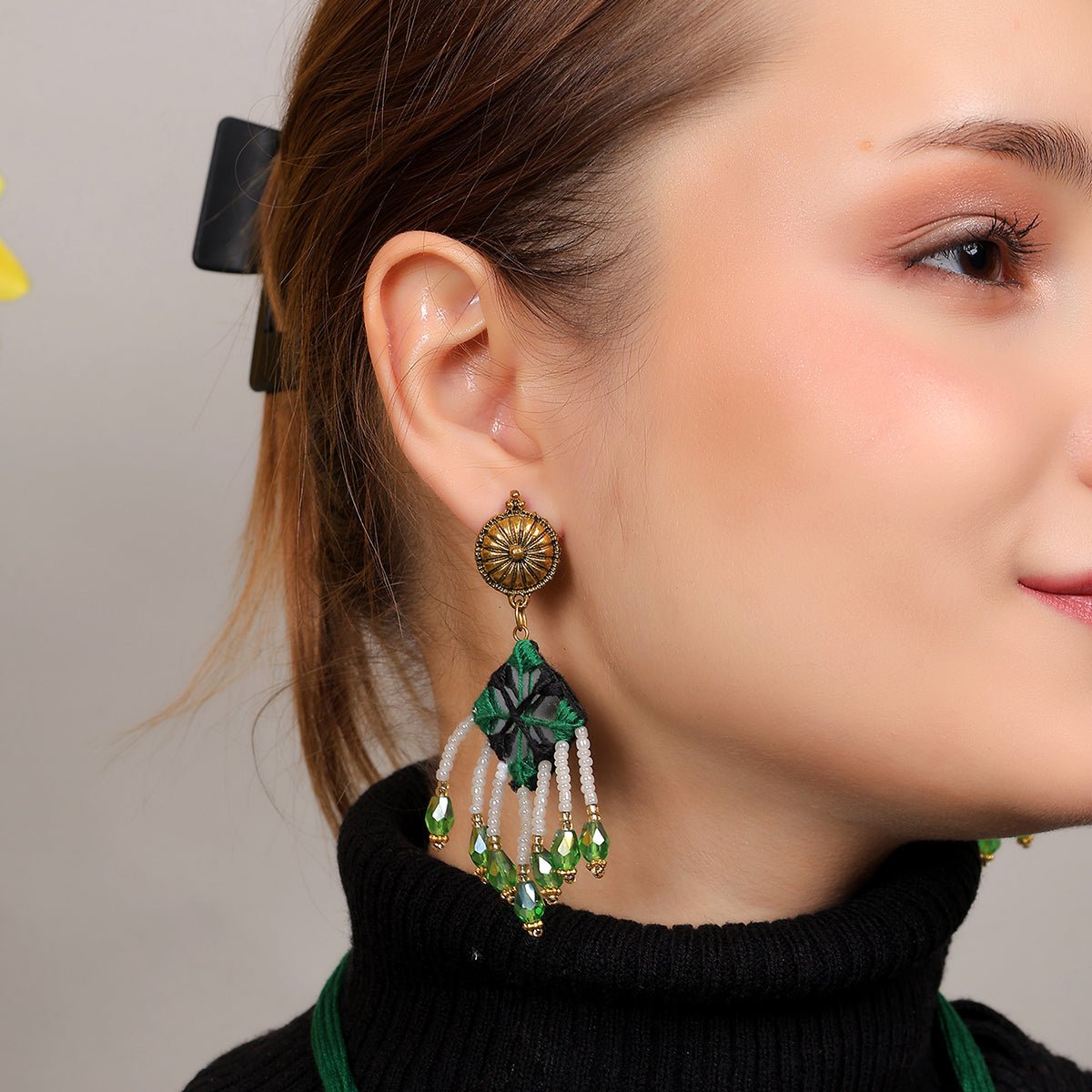 Vajra Mirror Classic Multi Color Handmade (Earring) HM - ER - 270 - KHOJ.CITY