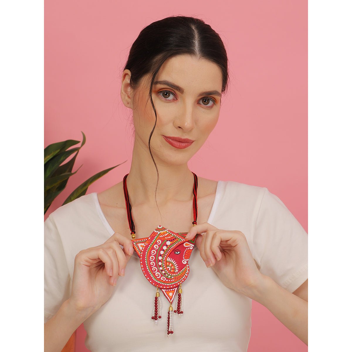 Vinayaka Mumbai Cha Ganesha Traditional Multi Color Hand Painted (Necklace) HP - NP - 142 - KHOJ.CITY