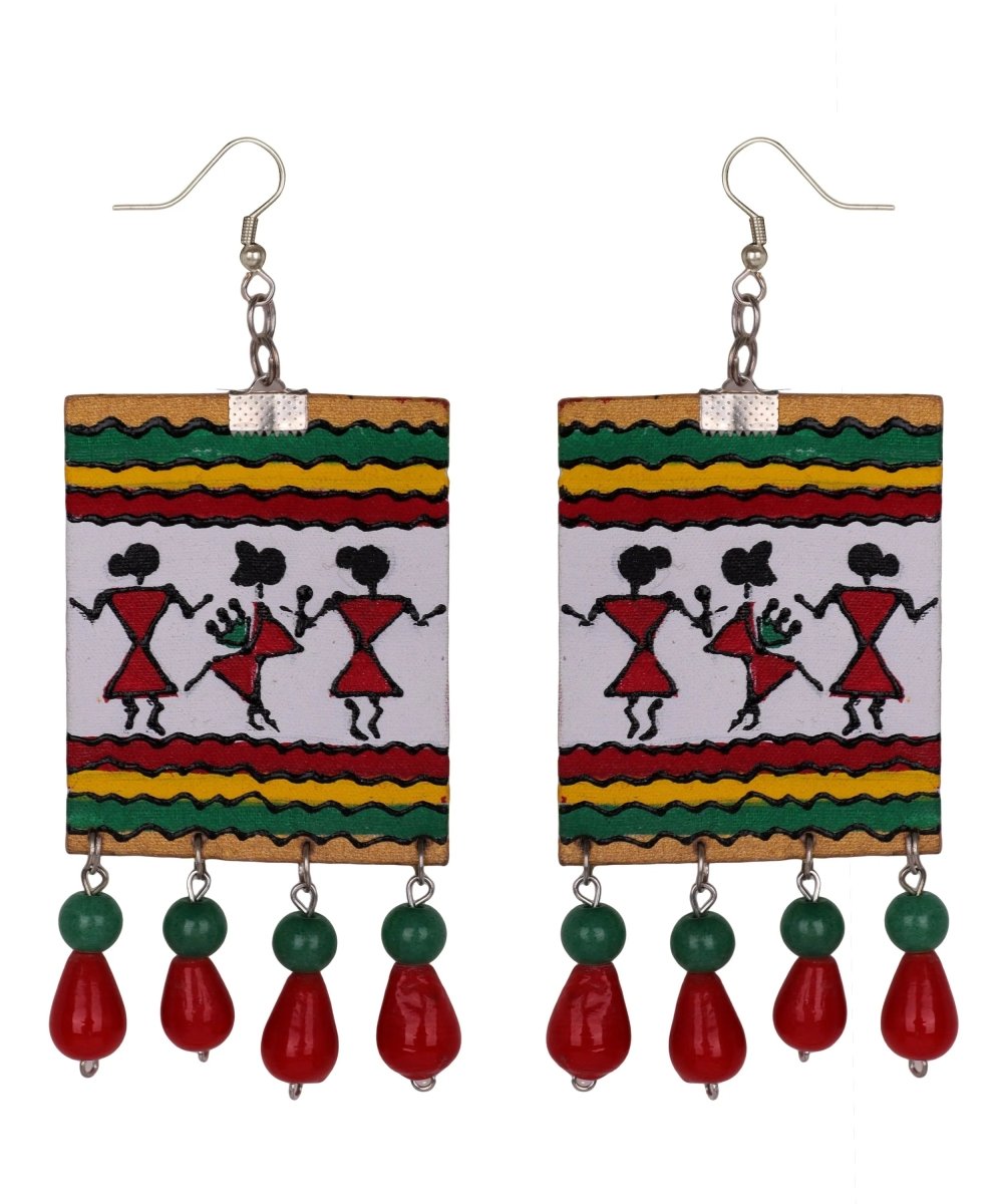 Warli Modern Multi Color Hand Painted Drop (Earrings) HP - ER - 200 - KHOJ.CITY