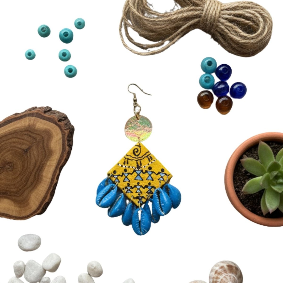 Waru Multi Color Hand Painted Drop (Earrings) HP - ER - KHOJ.CITY