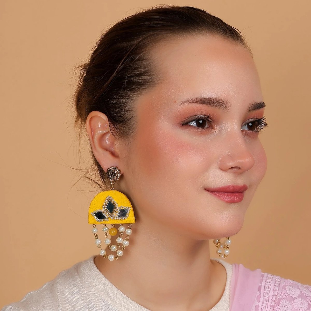 Yellow Dome Traditional Multi Color Handmade Drop (Earrings) HM - ER - 051 - KHOJ.CITY