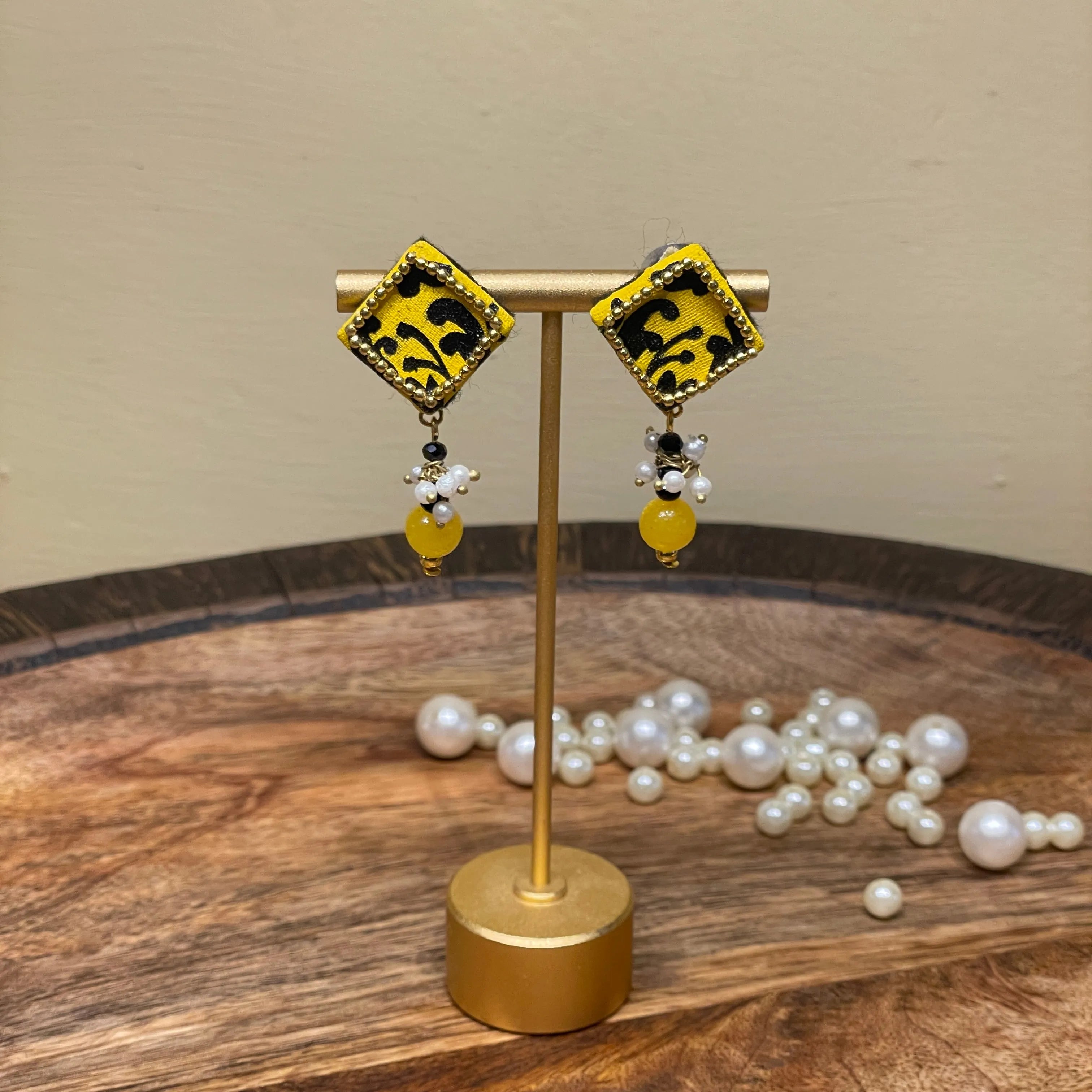 Square Mini Classic Haldi yellow Handmade Stud (Earrings) HP-ER- - KHOJ.CITY