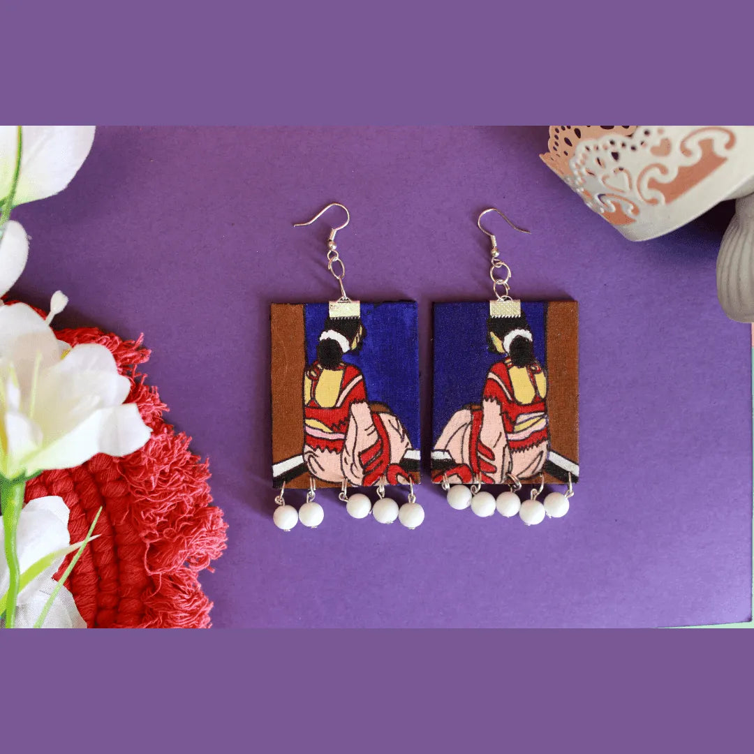 Abstract Bohemian Multi Color Hand Painted Drop (Earrings) HP-ER-003 - KHOJ.CITY