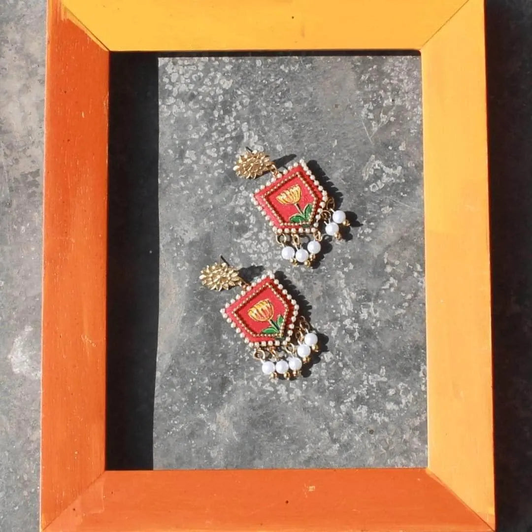 Adhira Classic Red Hand Painted Drop (Earrings) HP-ER-005 - KHOJ.CITY