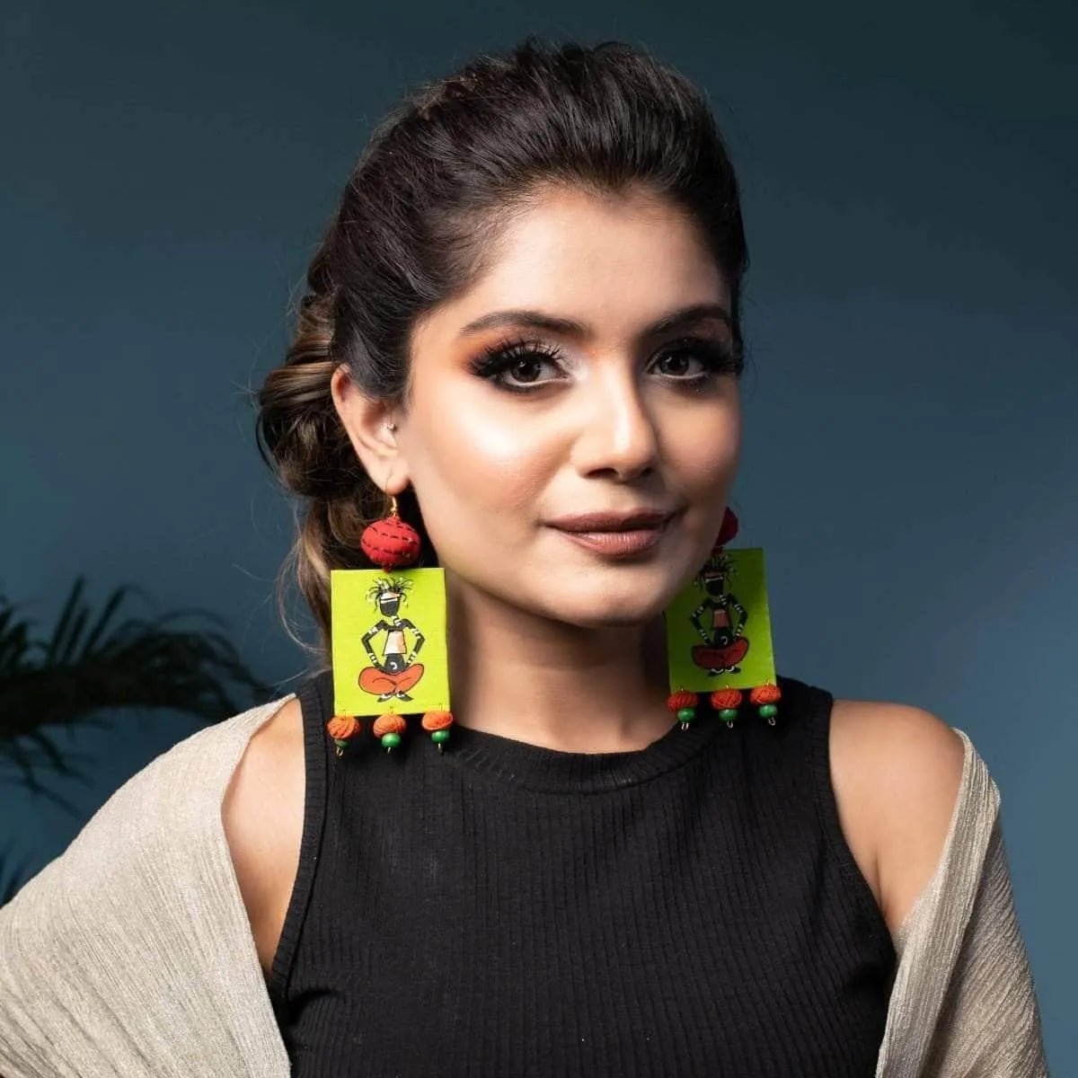 Akina Momma Modern Multi Color Hand Painted Drop (Earrings) HP - ER - 008 - KHOJ.CITY