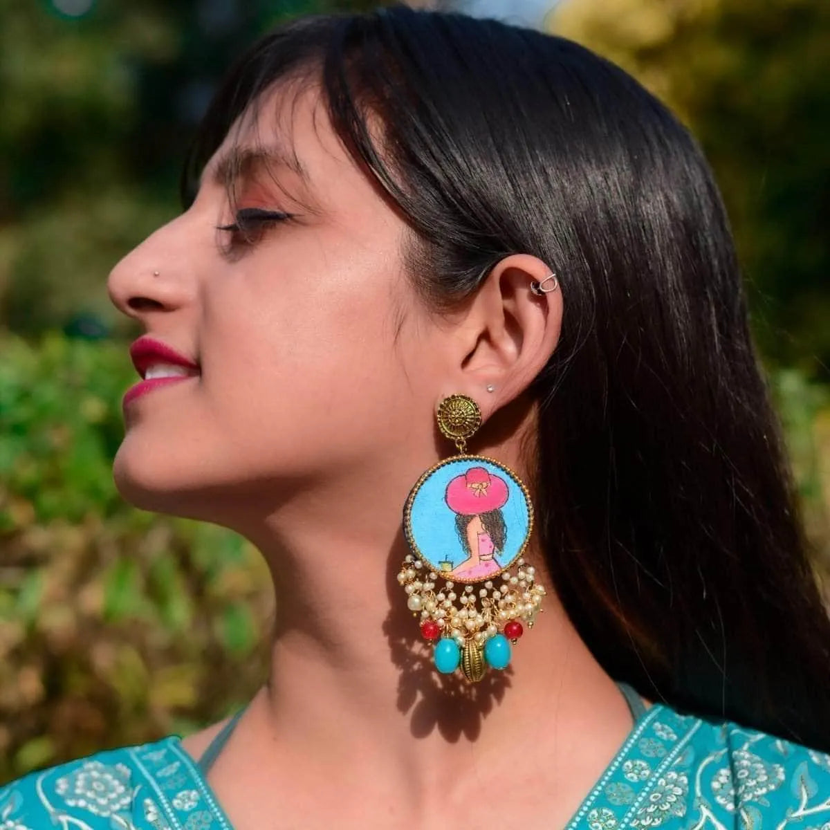 Alzena Classic Blue Hand Painted Drop (Earrings) HP-ER-010 - KHOJ.CITY