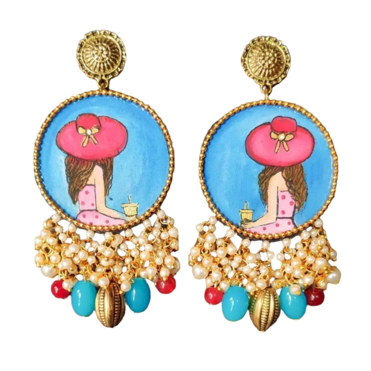 Alzena Classic Blue Hand Painted Drop (Earrings) HP-ER-010 - KHOJ.CITY