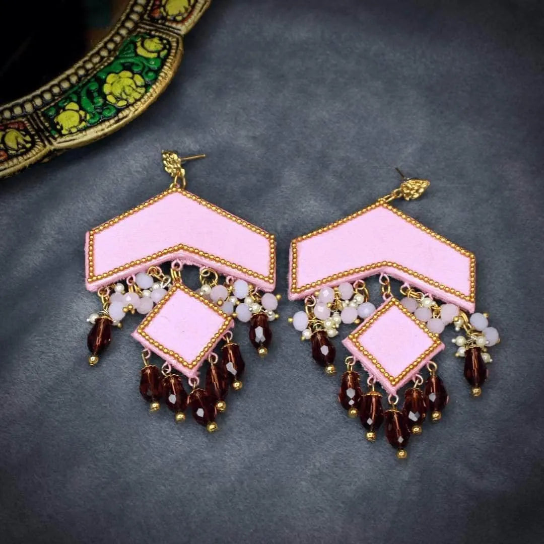 Amant Bohemian Pink Hand Painted Drop (Earrings) HP-ER-011 - KHOJ.CITY