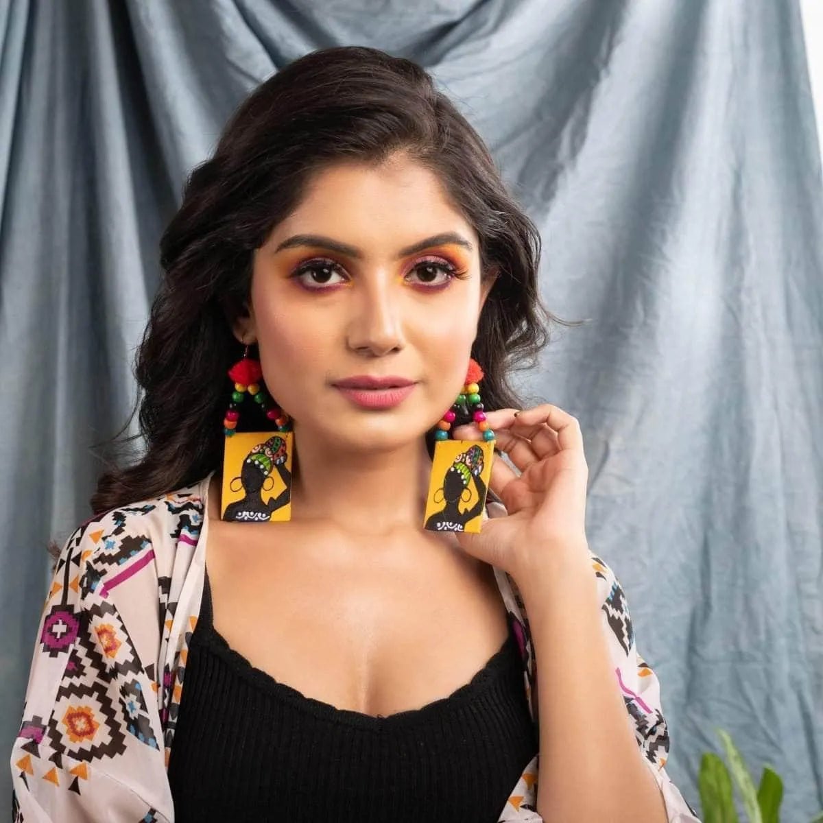 Amari Modern Multi Color Hand Painted Drop (Earrings) HP - ER - 012 - KHOJ.CITY