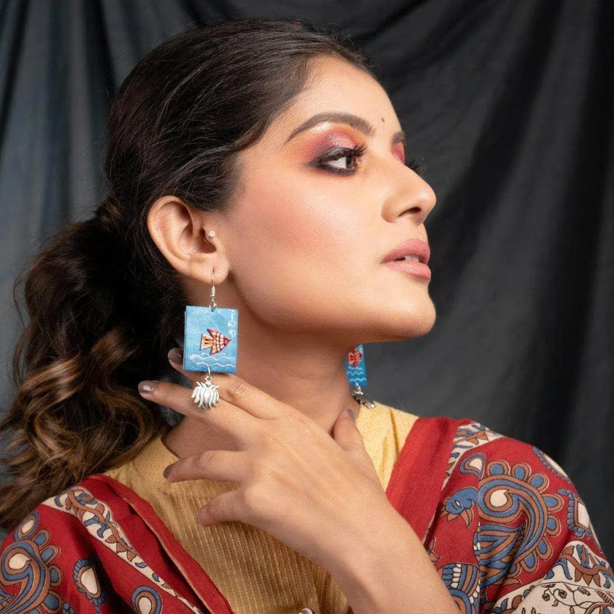 Aquarist Traditional Multi Color Hand Painted Drop (Earrings) HP-ER-016 - KHOJ.CITY