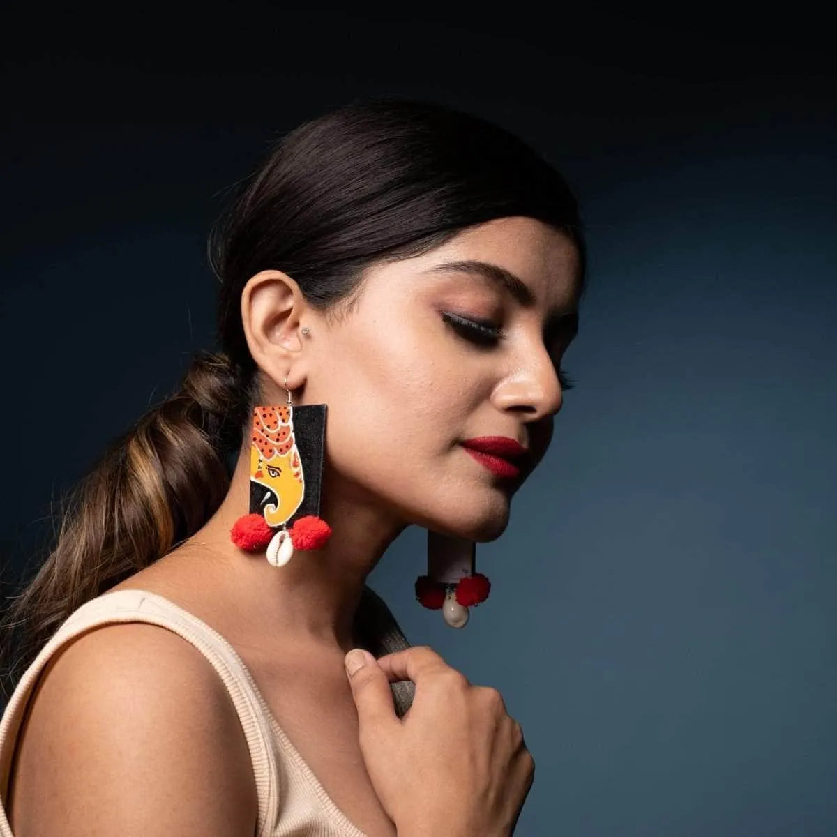 Avnish Traditional Multi Color Hand Painted Drop (Earrings) HP-ER-017 - KHOJ.CITY