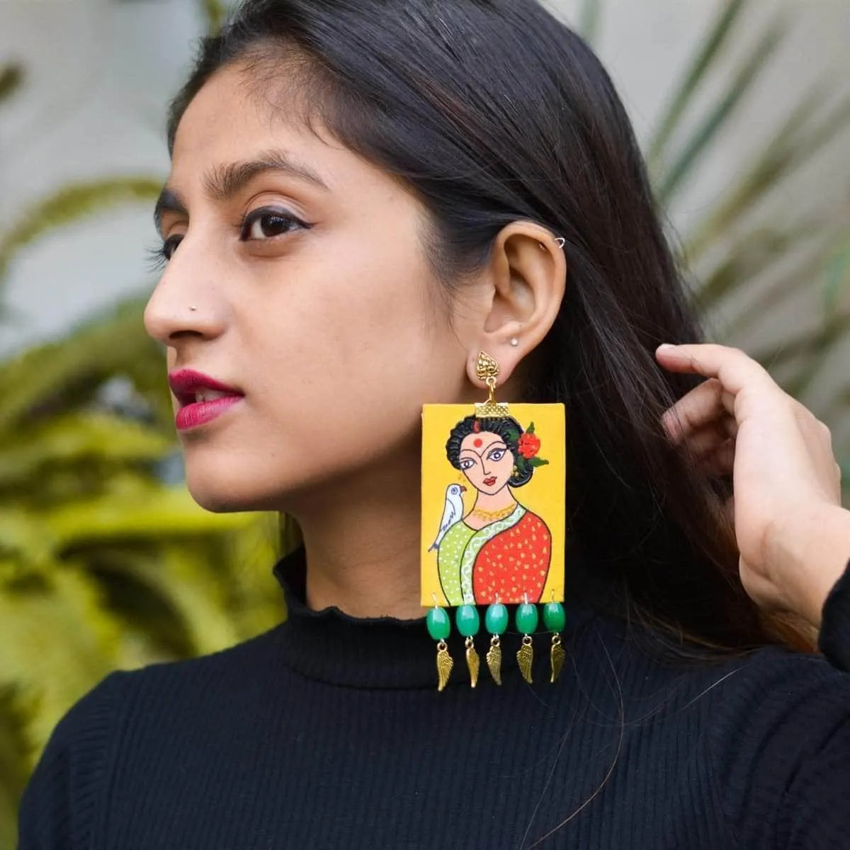 Bhaumi Traditional Multi Color Hand Painted Drop (Earrings) HP-ER-020 - KHOJ.CITY