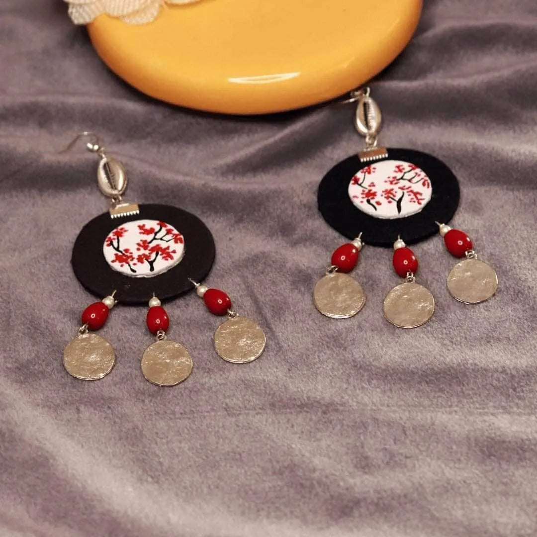 Cerise Sakura Traditional Multi Color Hand Painted Drop (Earrings) HP-ER-038 - KHOJ.CITY