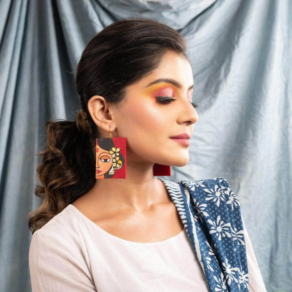 Champa Phool Traditional Multi Color Hand Painted Drop (Earrings) HP-ER-039 - KHOJ.CITY