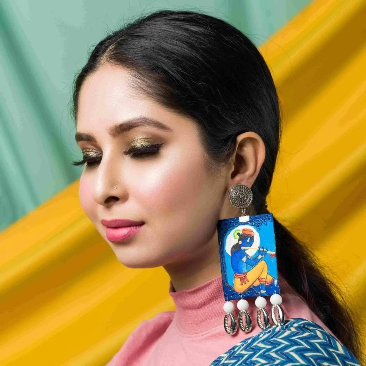 Devesh Brij Ke Kanha Traditional Multi Color Hand Painted Drop (Earrings) HP - ER - 027 - KHOJ.CITY