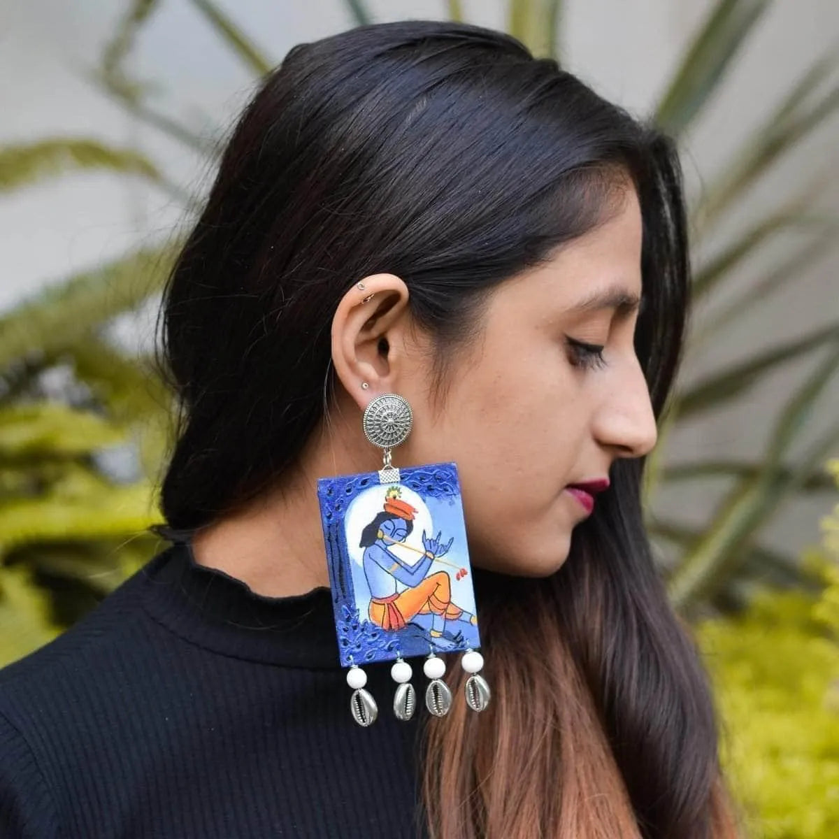 Devesh Brij Ke Kanha Traditional Multi Color Hand Painted Drop (Earrings) HP-ER-027 - KHOJ.CITY