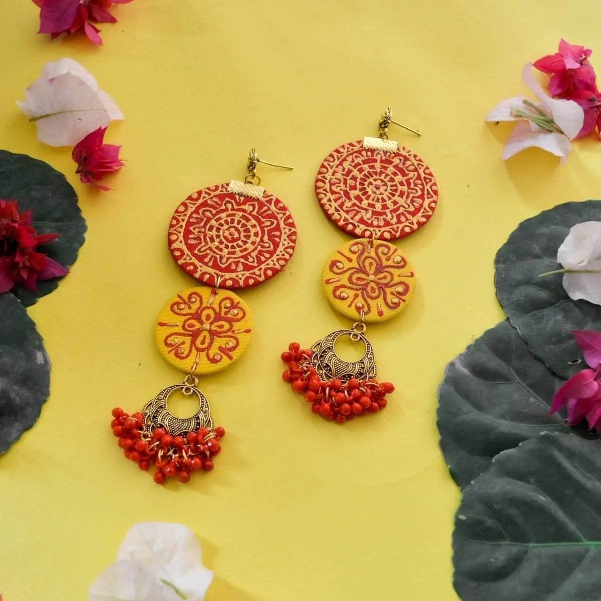 Dijul Red Hand Painted Drop (Earrings) HP-ER-055 - KHOJ.CITY