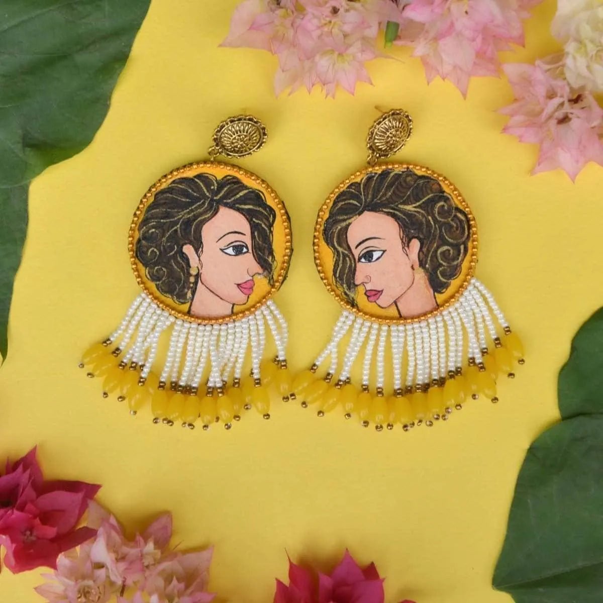 Doll Traditional Haldi Yellow Hand Painted Drop (Earrings) HP - ER - 212 - KHOJ.CITY