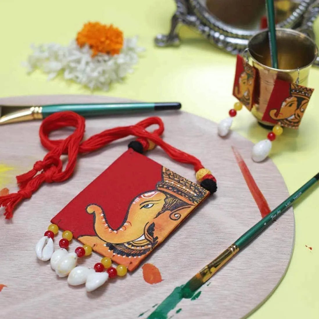 Ganarajya Mumbai Cha Ganesha Traditional Multi Color Hand Painted (Necklace Set) HP - NP - 135 - KHOJ.CITY