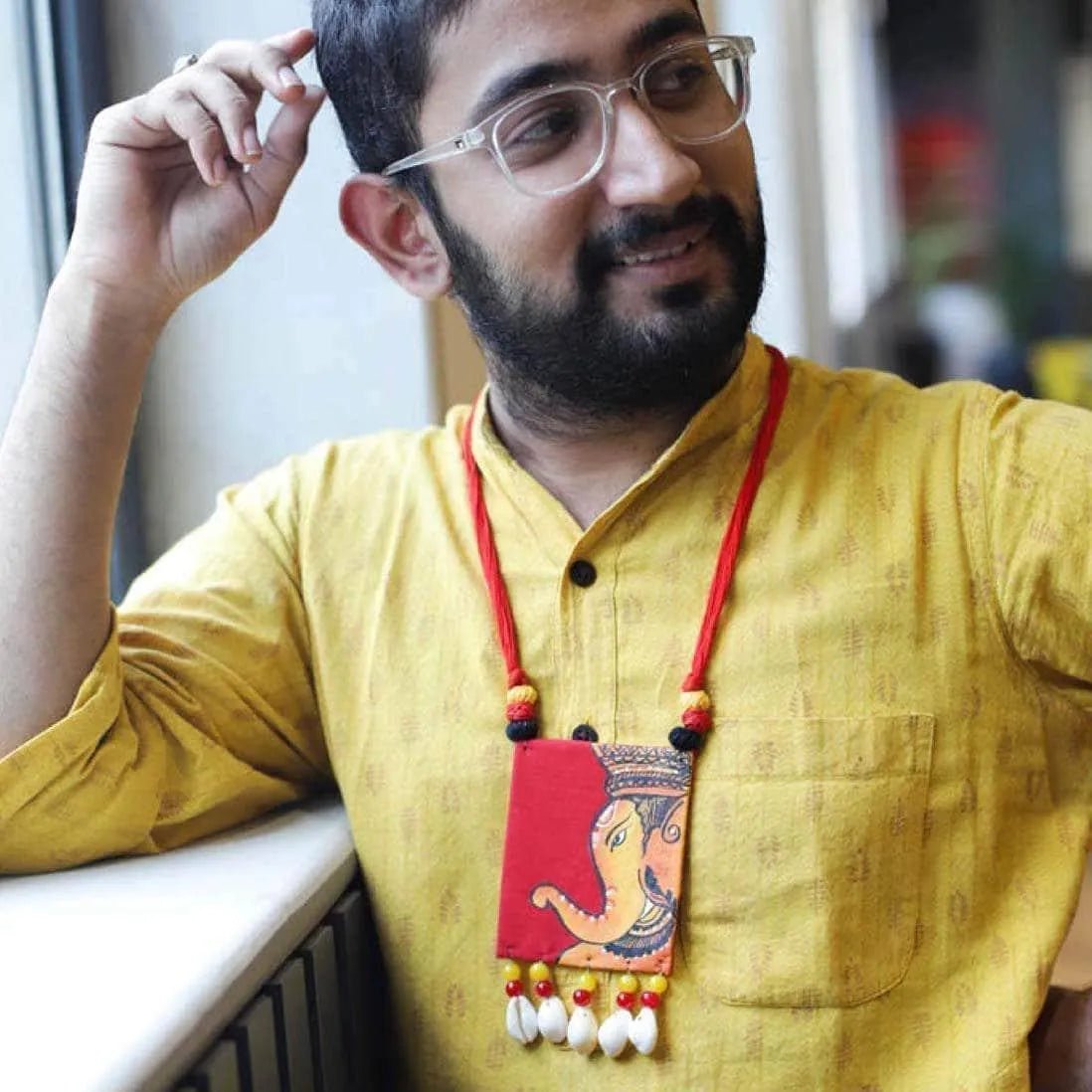 Ganarajya Mumbai Cha Ganesha Traditional Multi Color Hand Painted (Necklace Set) HP - NP - 135 - KHOJ.CITY