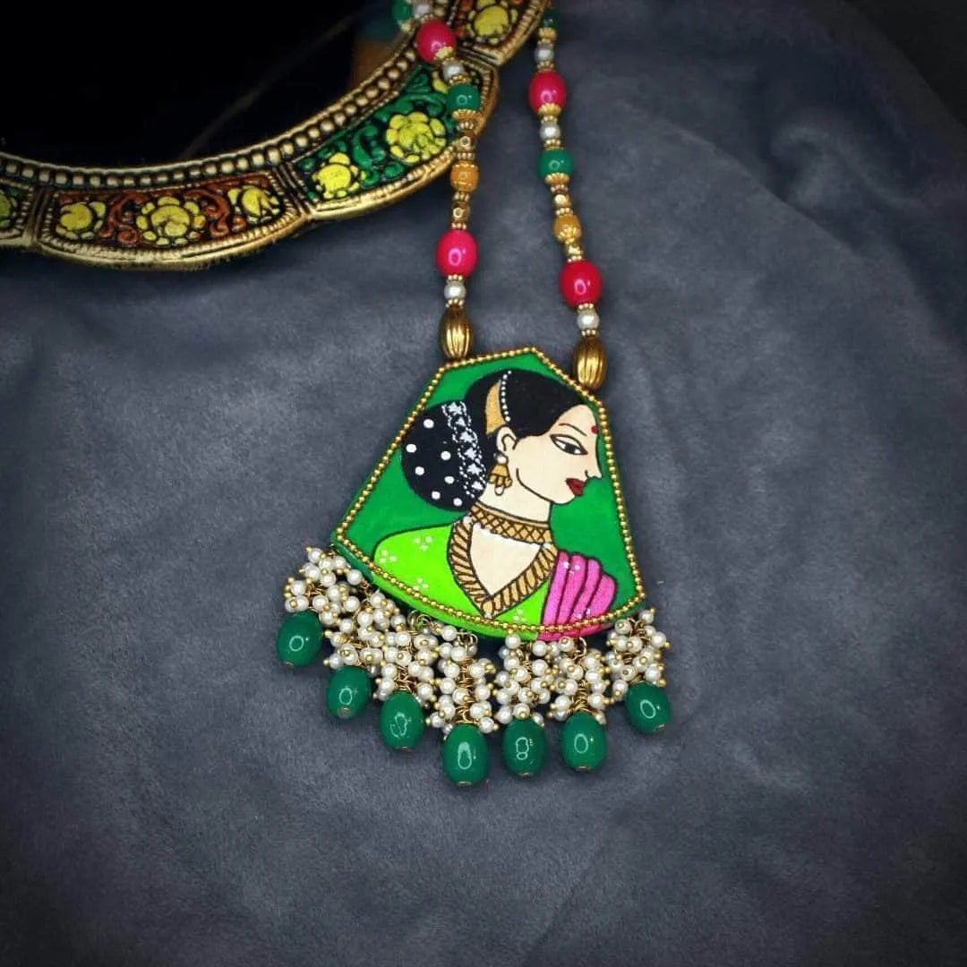 Hemlata Traditional Green Hand Painted (Necklace) HP-NP-044 - KHOJ.CITY