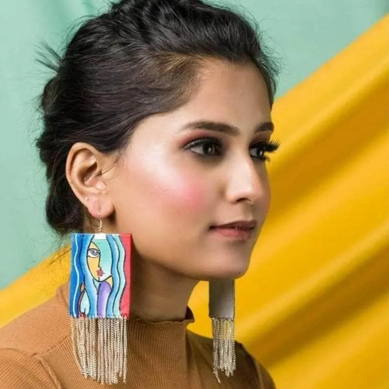 Jahanara Bohemian Multi Color Hand Painted Drop (Earrings) HP-ER-081 - KHOJ.CITY