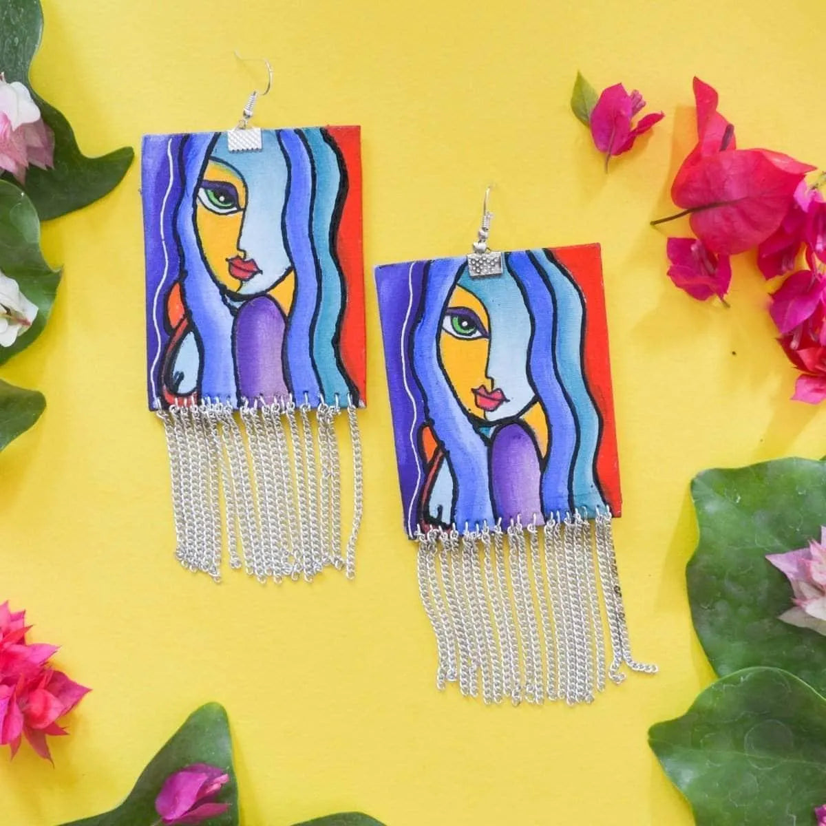 Jahanara Bohemian Multi Color Hand Painted Drop (Earrings) HP-ER-081 - KHOJ.CITY