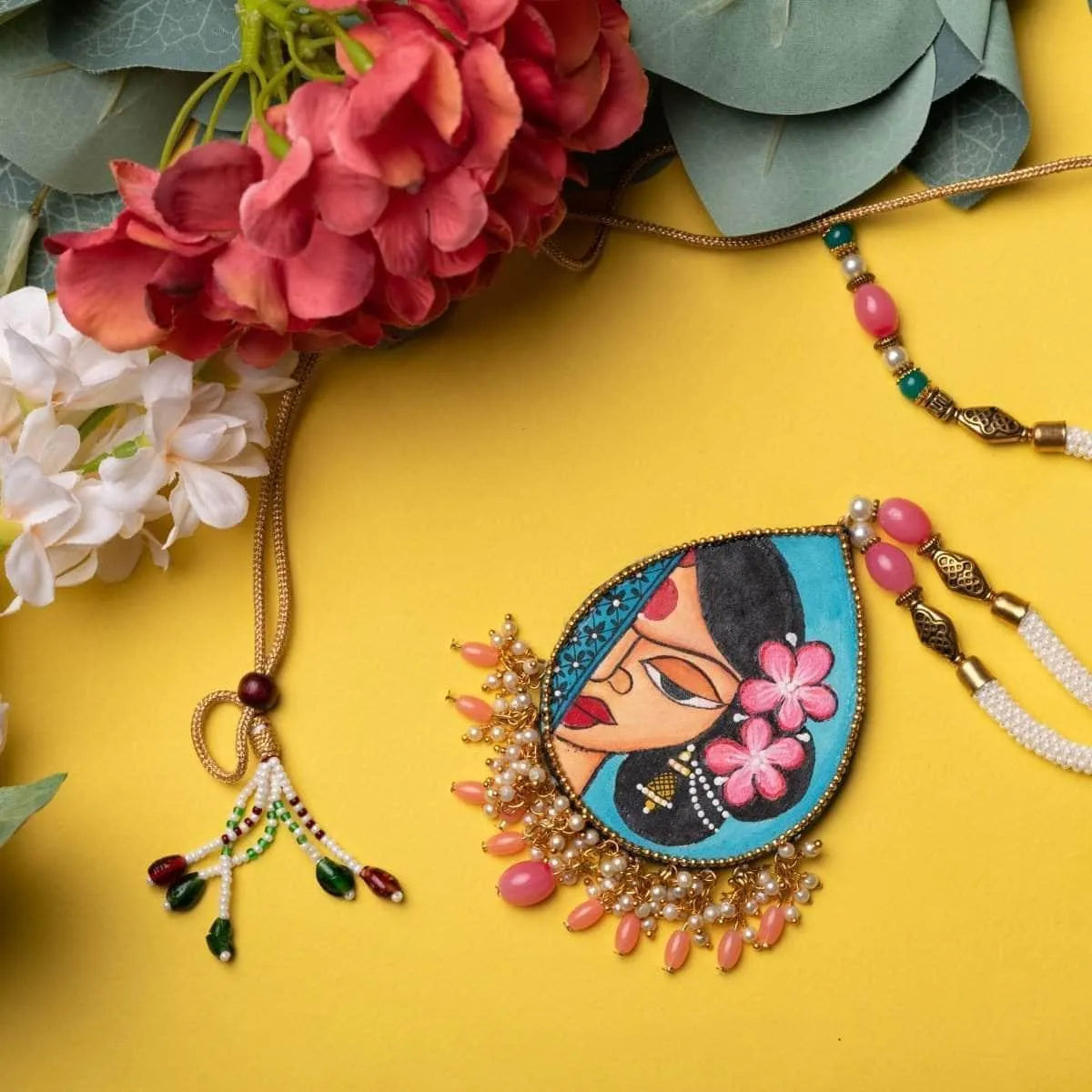 Kalyani Classic Teal Blue Hand Painted (Necklace) HP-NP-049 - KHOJ.CITY