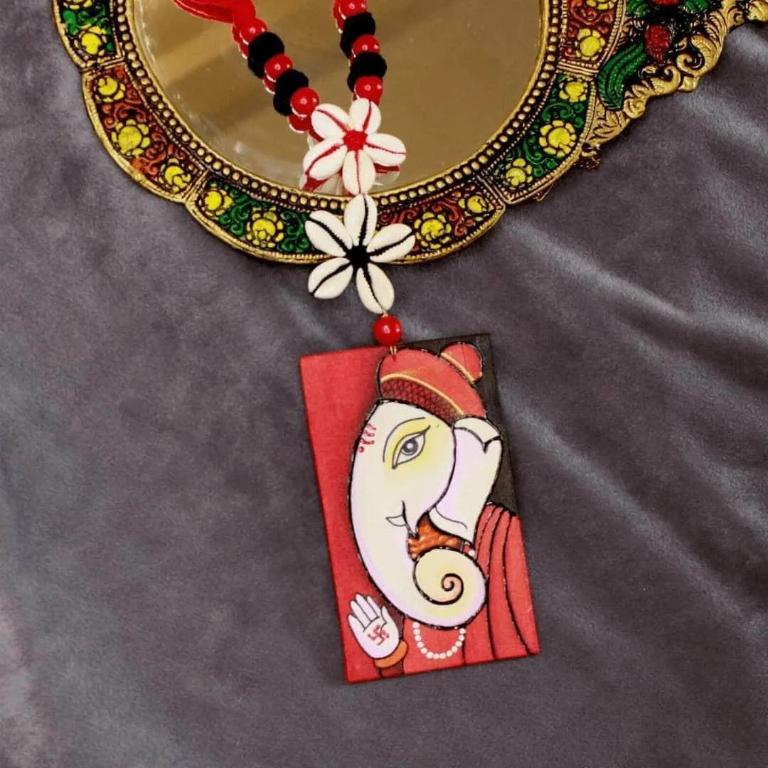 Lambodar Mumbai cha Ganesha Traditional Multi Color Hand Painted (Necklace) HP-NP-140 - KHOJ.CITY