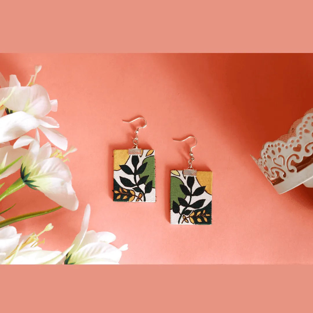 Leaf Abstract Traditional Multi Color Hand Painted Drop (Earrings) HP-ER-093 - KHOJ.CITY