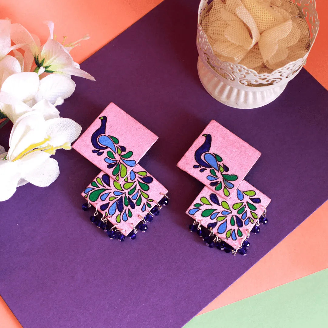 Lilac Traditional Multi Color Hand Painted Drop (Earrings) HP-ER-094 - KHOJ.CITY