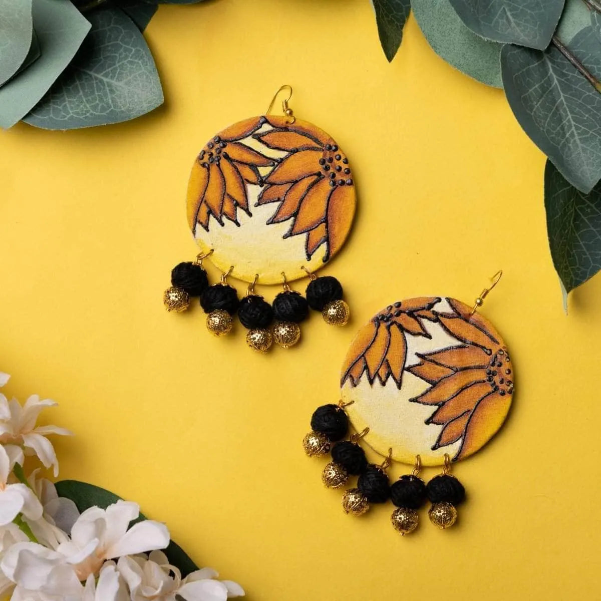 Lilium Traditional Multi Color Hand Painted Drop (Earrings) HP-ER-095 - KHOJ.CITY