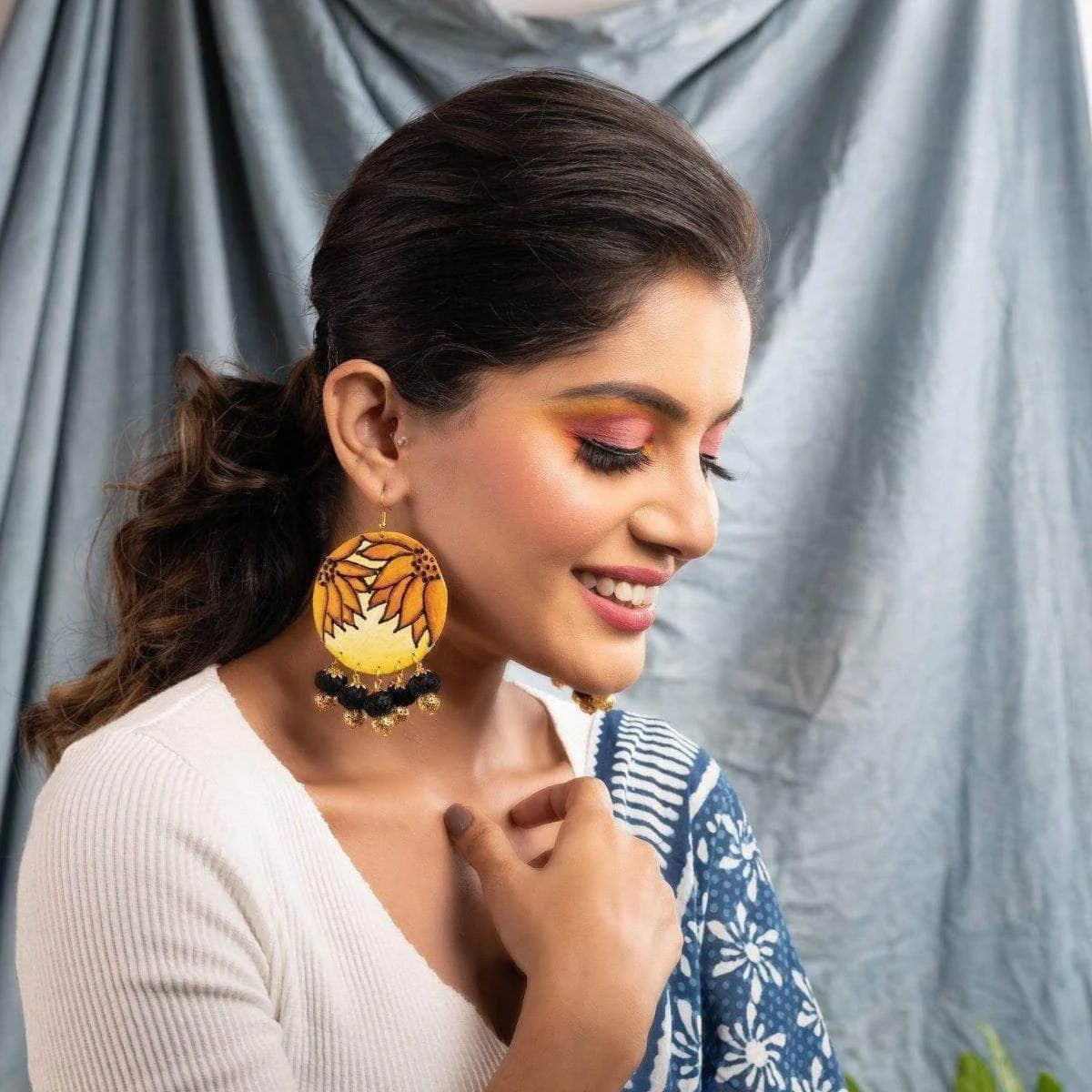 Lilium Traditional Multi Color Hand Painted Drop (Earrings) HP - ER - 095 - KHOJ.CITY