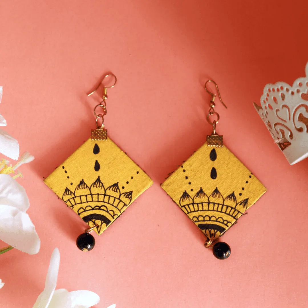 Mandala Art Traditional Multi Color Hand Painted Drop (Earrings) HP-ER-098 - KHOJ.CITY