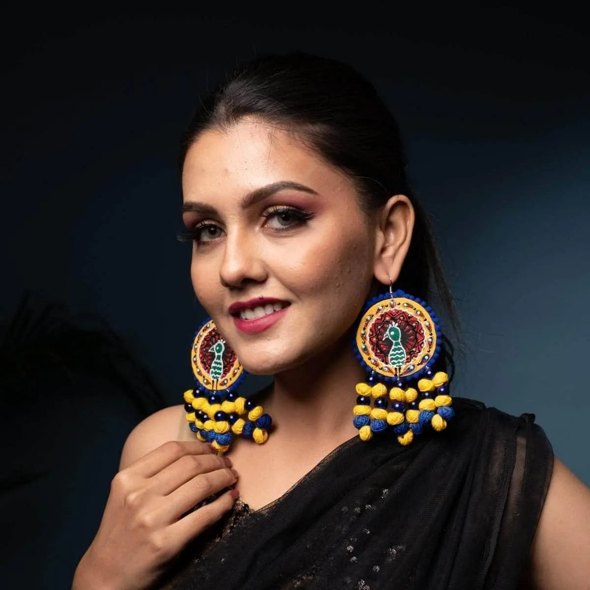 Mayuri Traditional Multi Color Hand Painted Drop (Earrings) HP-ER-101 - KHOJ.CITY