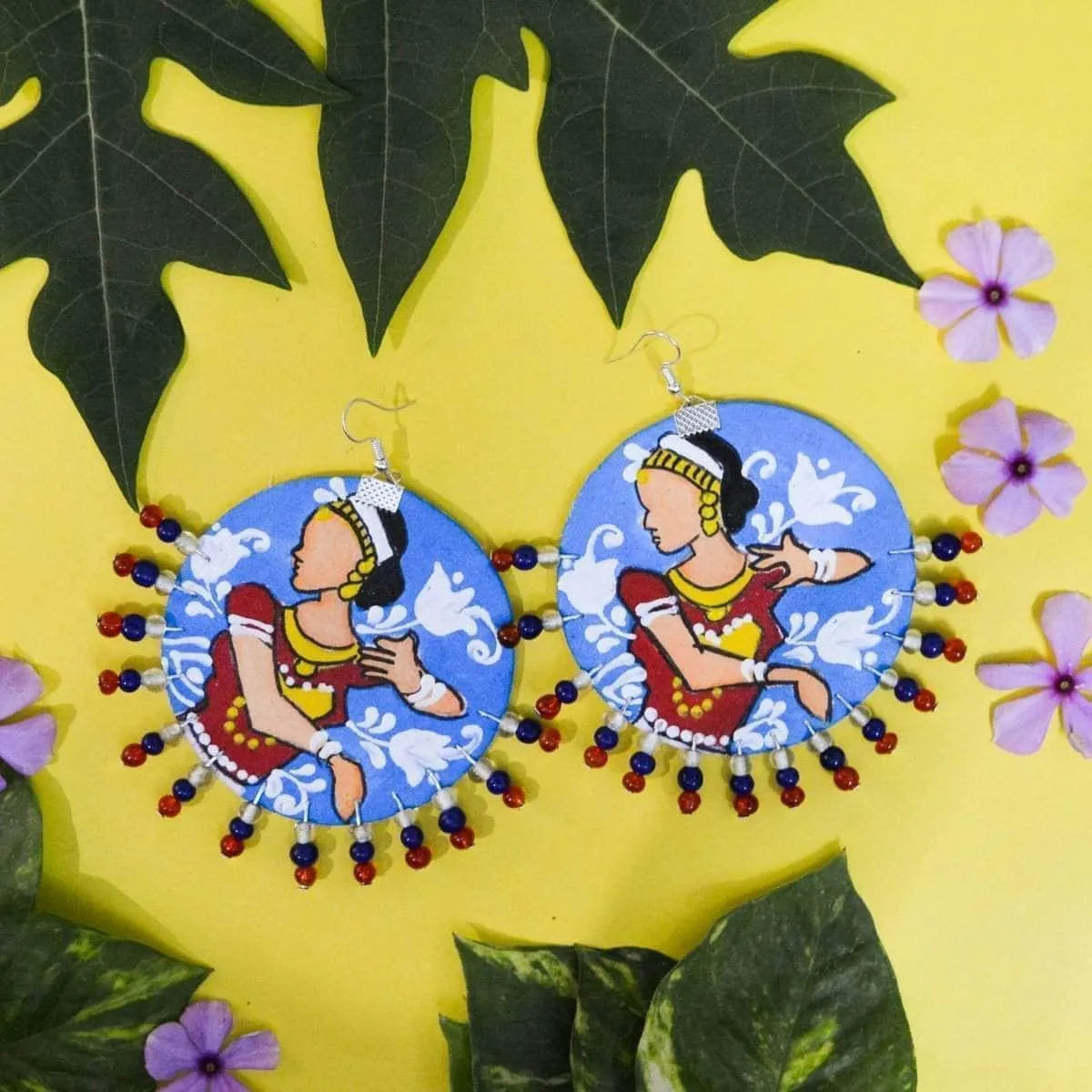 Natyam Traditional Multi Color Hand Painted Drop (Earrings) HP-ER-143 - KHOJ.CITY
