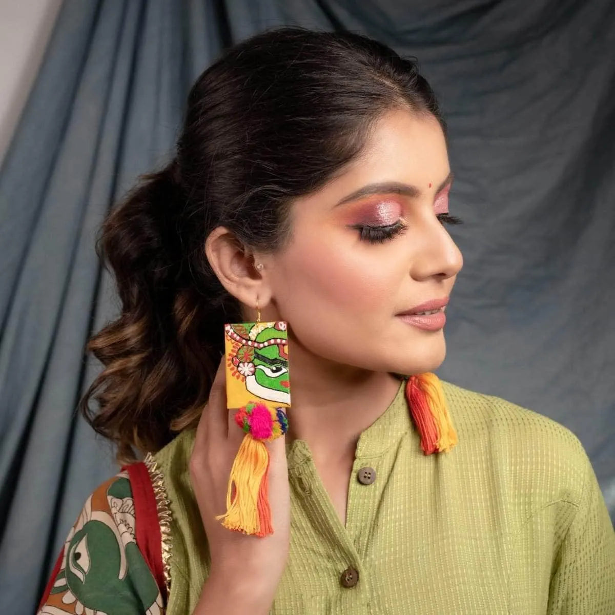 Nrityakala Traditional Multi Color Hand Painted Drop (Earrings) HP-ER-145 - KHOJ.CITY