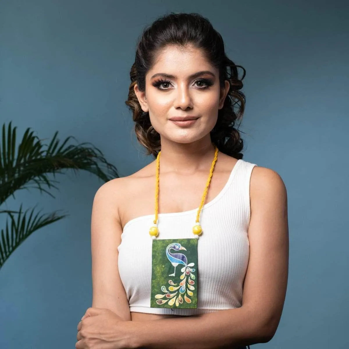 Perched Peafowl Classic Multi Color Hand Painted (Necklace Set) HP-NP-084 - KHOJ.CITY