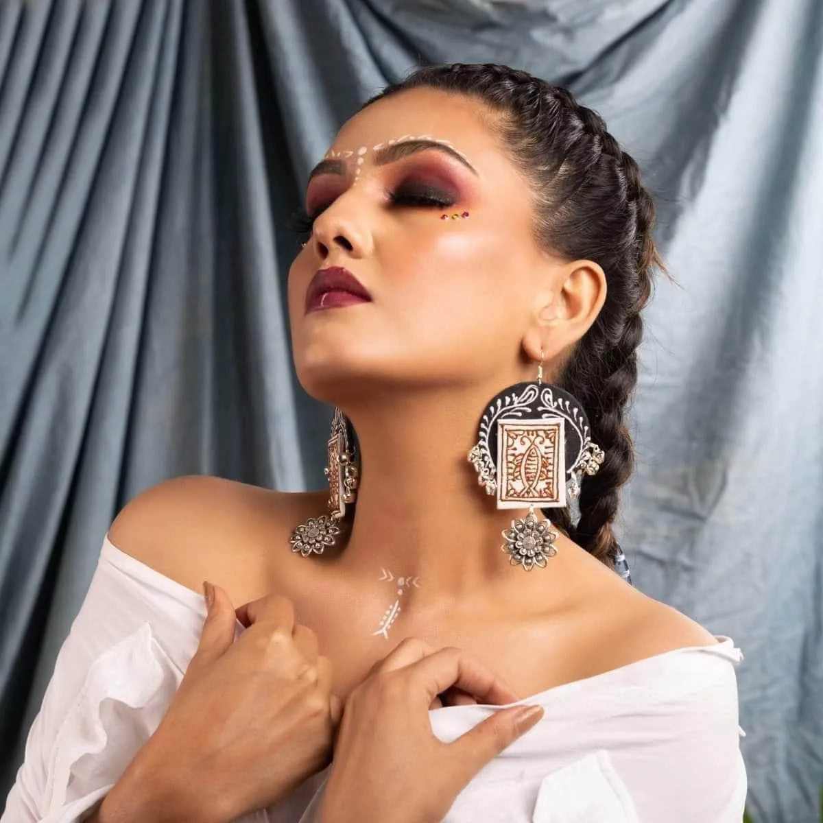 Pure Meen Traditional Multi Color Hand Painted Drop (Earrings) HP-ER-152 - KHOJ.CITY