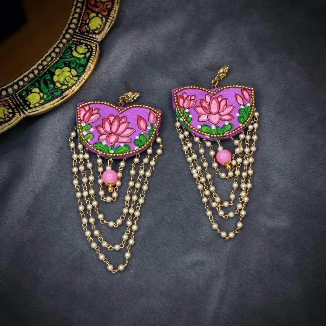 Raeni Traditional Multi Color Hand Painted Drop (Earrings) HP - ER - 210 - KHOJ.CITY