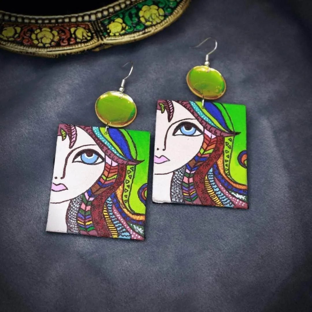 Rangeen Modern Multi Color Hand Painted Drop (Earrings) HP - ER - 168 - KHOJ.CITY