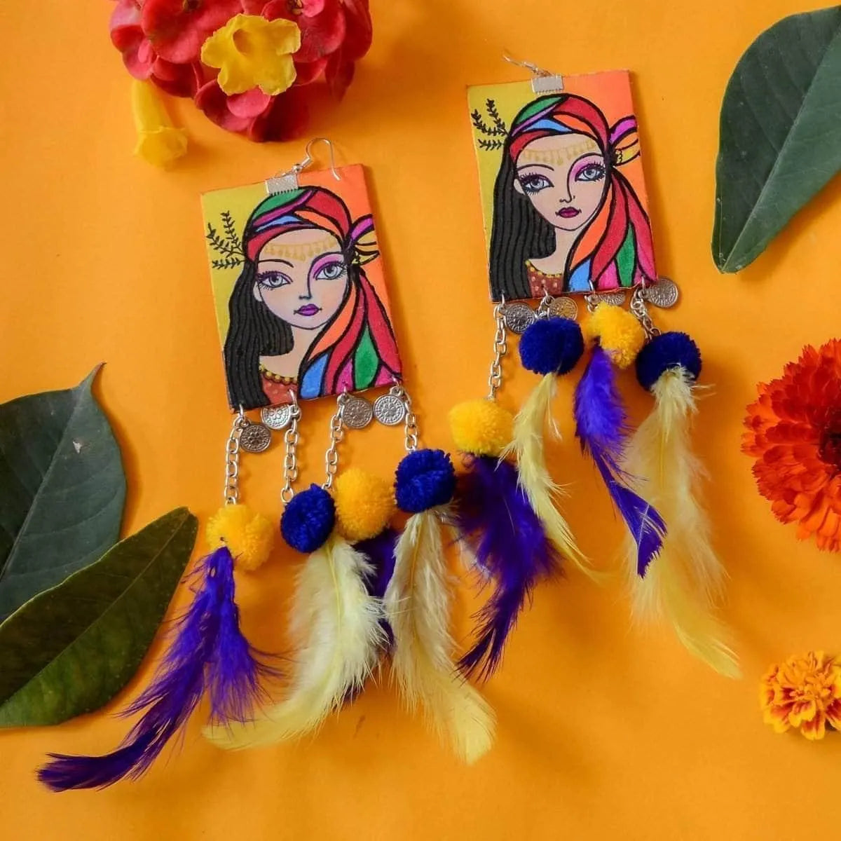 Rim Jhim Bohemian Multi Color Hand Painted Drop (Earrings) HP-ER-170 - KHOJ.CITY