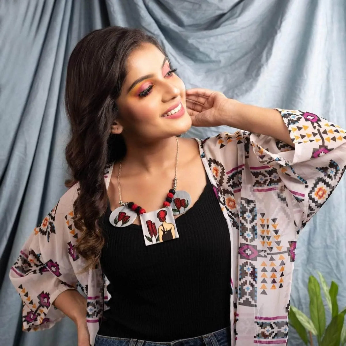 Rosalie Classic Multi Color Hand Painted (Necklace) HP-NP-089 - KHOJ.CITY