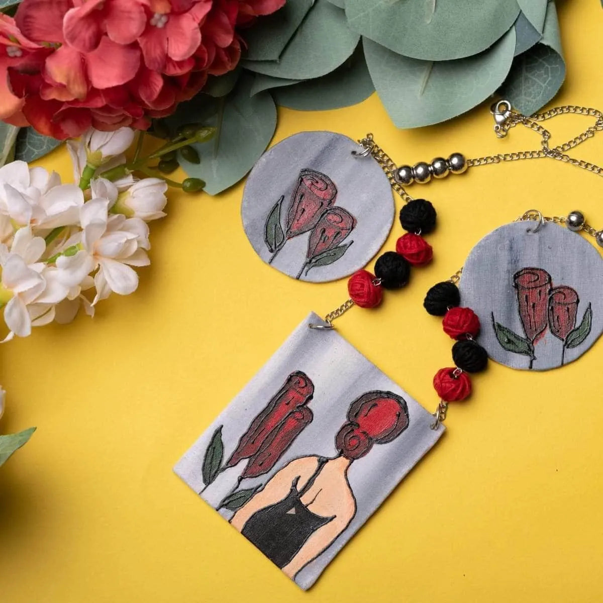 Rosalie Classic Multi Color Hand Painted (Necklace) HP-NP-089 - KHOJ.CITY