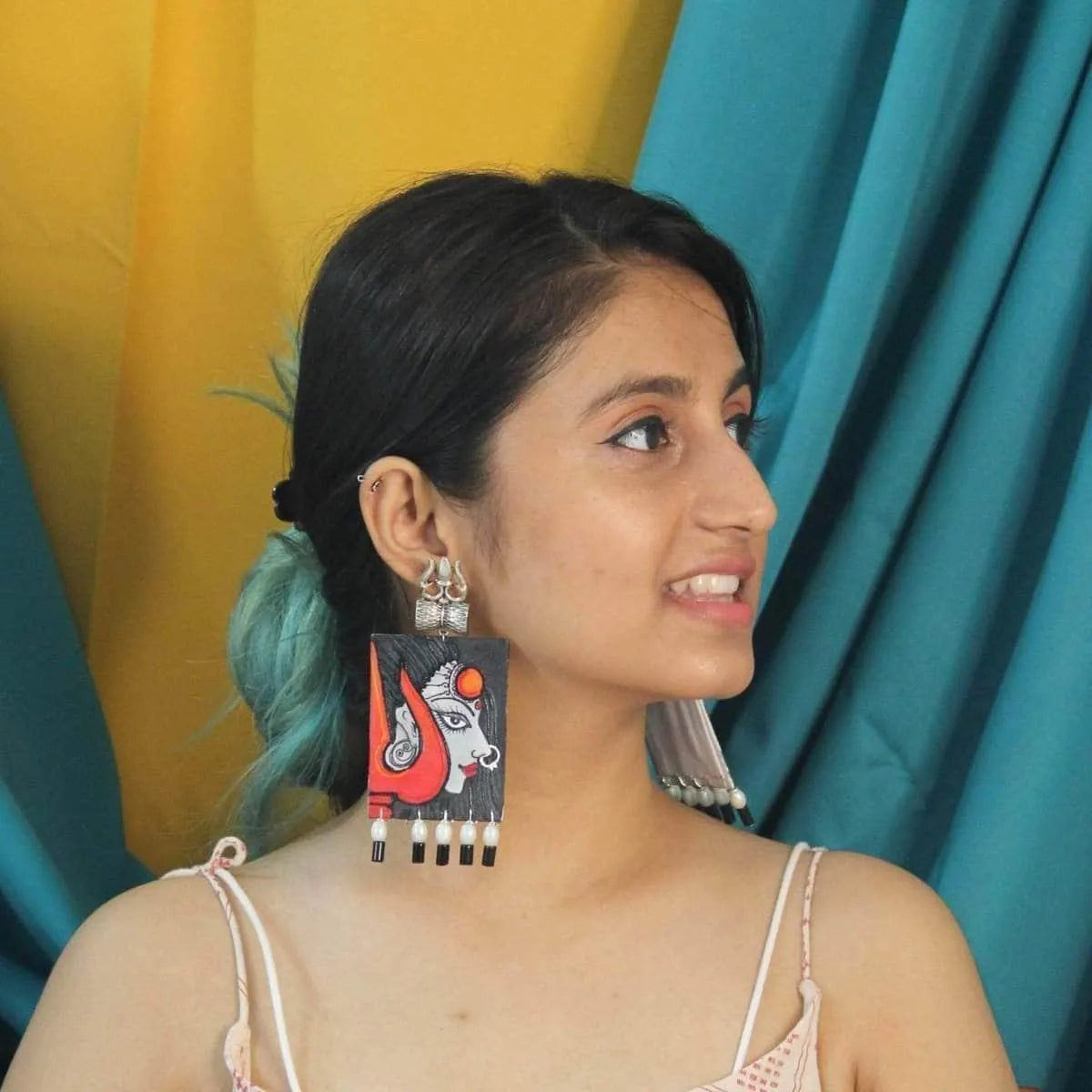 Saadhika Traditional Multi Color Hand Painted Drop (Earrings) HP-ER-174 - KHOJ.CITY